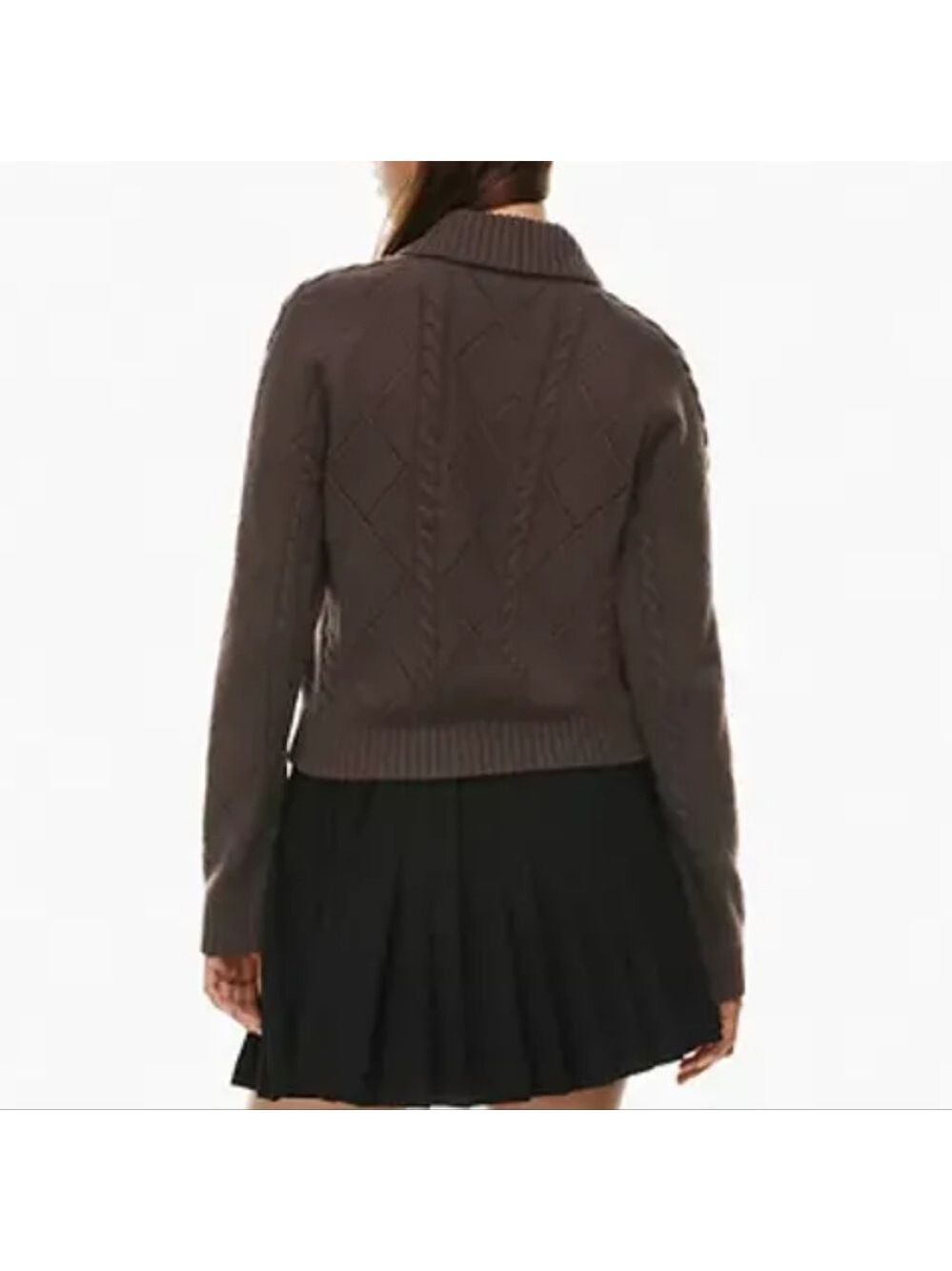 Aritzia Sunday Best "Gigi" Brown Cable Knit Collared Zip-Up Sweater Size 2XS - Picture 8 of 15